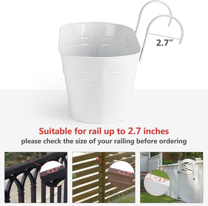 Dahey 3 Pcs Metal Hanging Flower Pots for Railing Fence Outdoor Planter 15.7 Inch Hanging Bucket Pots Countryside Window Flower Plant Holder with Detachable Hooks for Garden Yard Home Decor,Black