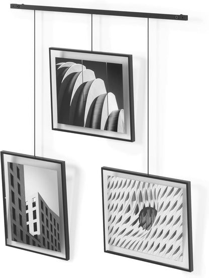 Umbra Exhibit Picture Frame Gallery Set, Adjustable Wall Collage Displays Nine Photos (Four 5x7" and Five 8x10"), Set of 9, Black