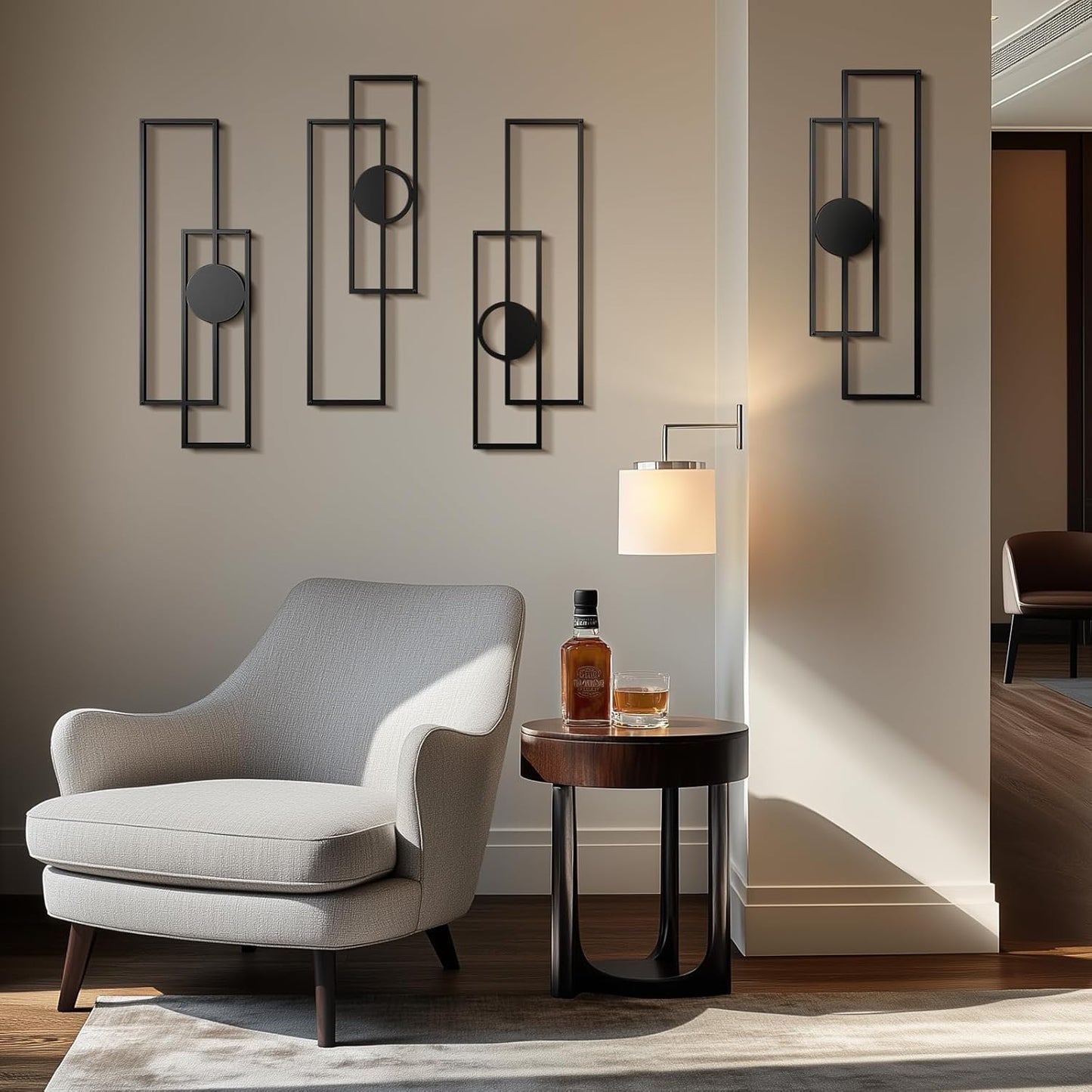 Abstract Black Metal Wall Art Set of 4, Large Modern Geometric Wall Decor with 3D Layered Design, Minimalist Wall Sculptures for Living Room, Bedroom, Bathroom, Kitchen, Hallway