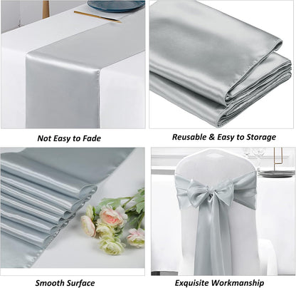 SiinvdaBZX 4 Pcs Royal Blue Satin Table Runner 12 x 108 inches Long, Bright Smooth Satin Wedding Table Runner Decorations for Birthday Parties, Buffet, Banquets, Graduations, Engagements