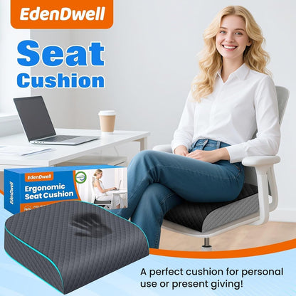 Seat Cushion, Memory Foam Chair Pad for Sciatica & Hip Pain Relief, Non-Slip Cushion for Office, Home, Car, Large Desk Chair Cushion, Washable Cover & Handle, Large, Black