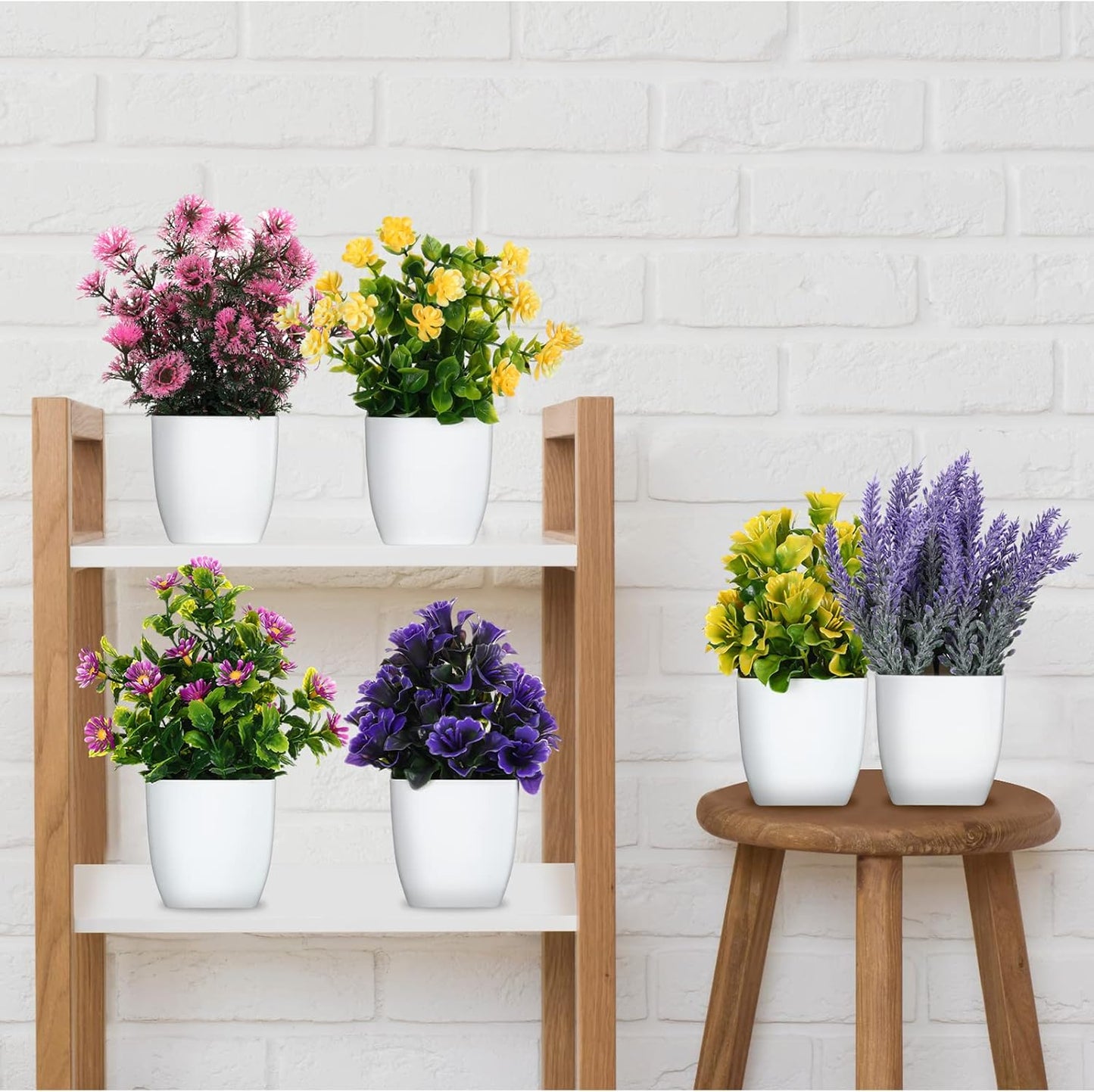Cindeer 16 Pcs Small Fake Plants Artificial Potted Plants Faux House Plant Mini Pot Plastic Flowers for Indoor Outdoor Home Kitchen Office Desktop Wedding Decor
