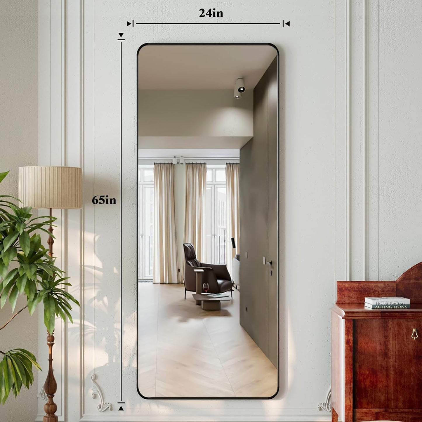 XRAMFY 56"x21" Floor Full Length Mirror Standing Full Body Rounded Corner Rectangle Mirrors with Stand Hanging Wall Mounted Leaning Bedroom Living Room Bedroom Cloakroom,Gold