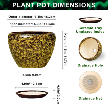 6 Inch Plant Pot - Ceramic Pots for Plants with Drainage Hole and Saucer, Round Succulent Planter Indoor Outdoor, Modern Flower Pot for Snake Plants, Home Decor, Gifts for Plant Lover, Blue