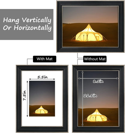 Golden State Art, 11x14 Photo Frame with Mat for Pictures 8x10 and Real Glass (Dark Gold Brown & Bronze Pewter Panel with White Color Mat, 1.25 Inch Frame Border)