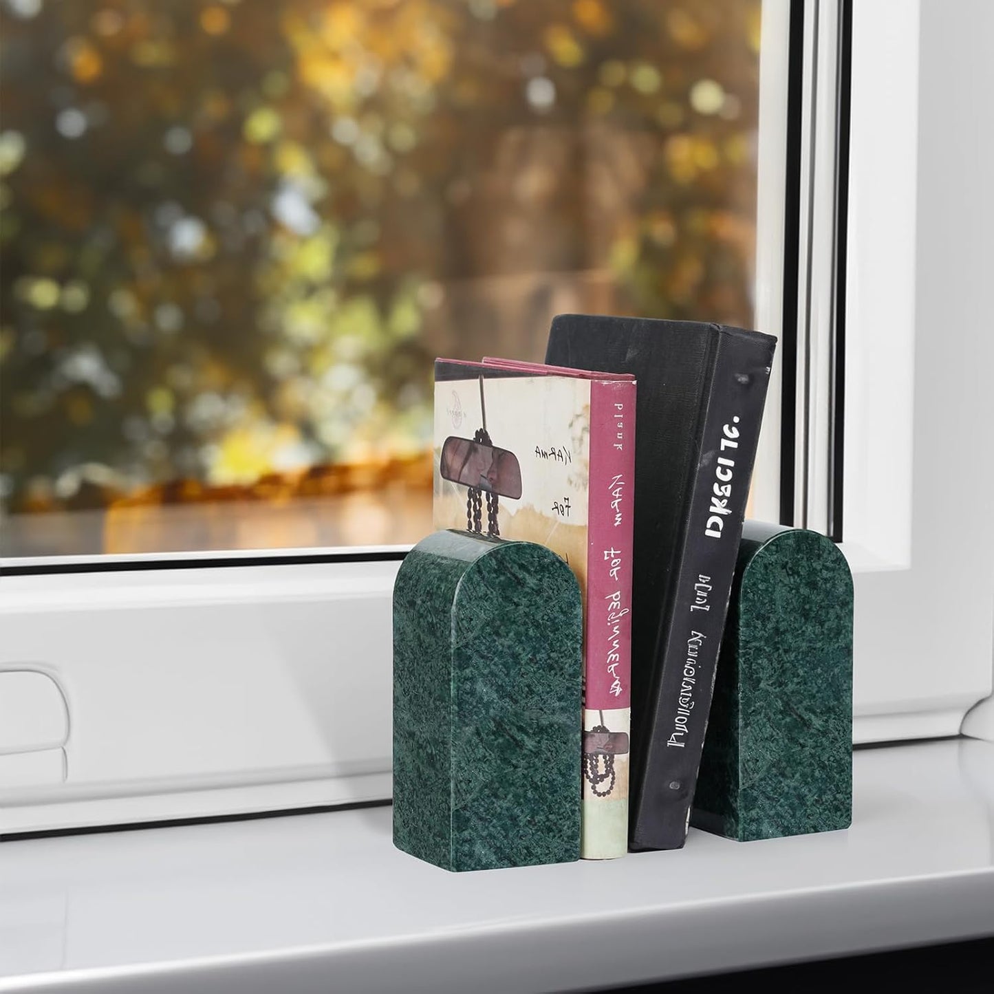 Koville African Natural Marble Bookends for Shelves, Non-Slip Book Ends, 13LBS Ultra Heavy Duty Marble Book Holder Organizer, Apartment Decor for Movies/CD/Video Games(Namib Fantasy)