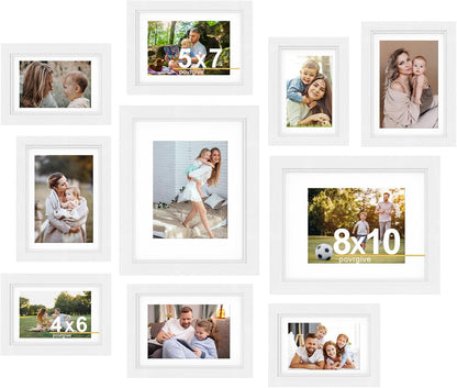 Povrgive Picture Frames, Made of Real Glass and Wooden Frame, Gallery Photo Frames Set of 10 for Collage Wall Decor, Multi Sizes Including 8x10, 5x7, 4x6 for Mounting or Tabletop Display, Wood
