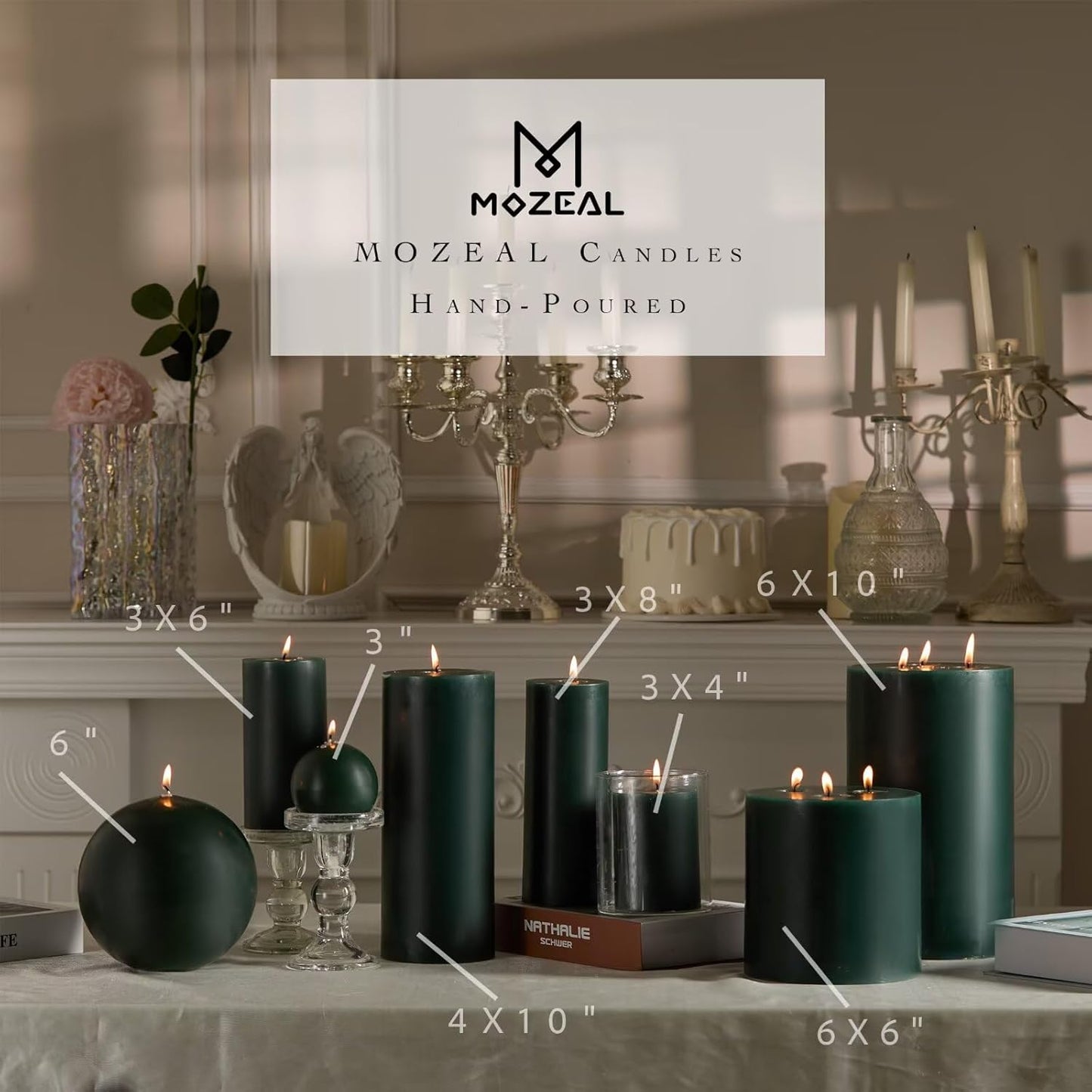 MOZEAL 3" x 4" Hand-Poured Unscented Candle,Dripless Pillar Candle Set of 3,Long Clean Burning,Approx 72 Hours Burn Time,Rustic Country Style,Wedding,Dinner,Christmas and Home Decor,White