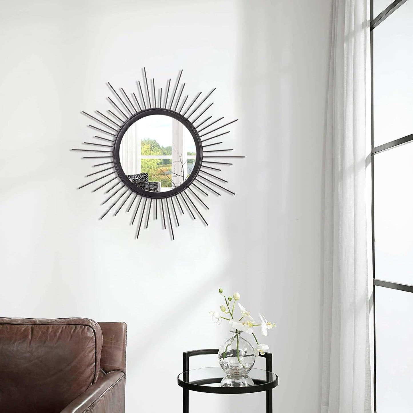 Gold Sunburst Mirrors for Wall Decorative Metal Round Art Mirrors Large Wall Decor Hanging Mirror for Bathroom Bedroom Living Room Vanity Entryway 16"