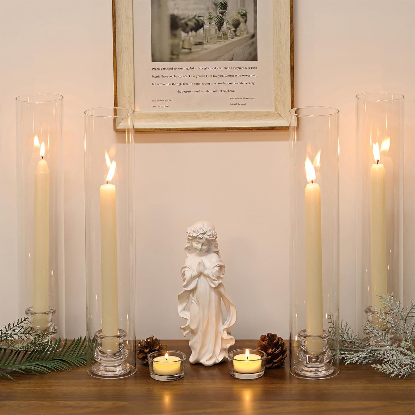 Volens Hurricane Glass Candle Holders - Set of 6 Candlestick Holders for Taper Candles with Windproof Cylinder Covers 14" Tall Clear Glass Chimney Cover for Wedding Table Centerpiece Home Decor