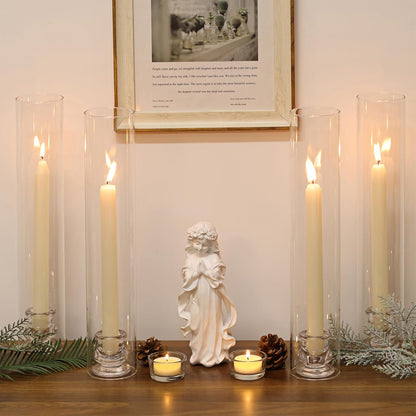 Volens Hurricane Glass Candle Holders - Set of 6 Candlestick Holders for Taper Candles with Windproof Cylinder Covers 14" Tall Clear Glass Chimney Cover for Wedding Table Centerpiece Home Decor