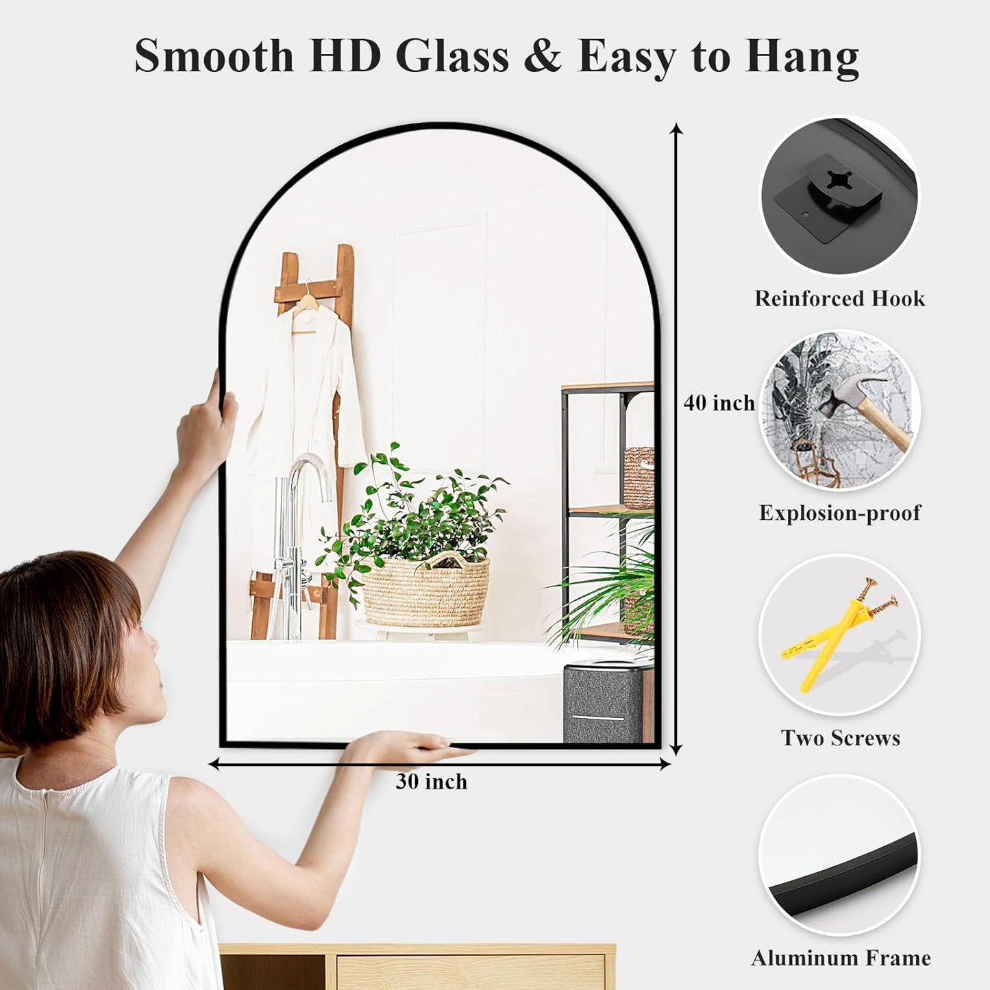 Fabuday Black Arch Bathroom Mirror for Wall - 20x28 Arched Mirror for Over Sink, Metal Framed Mirror for Hanging in Living Room, Bedroom, Entryway, Hallway