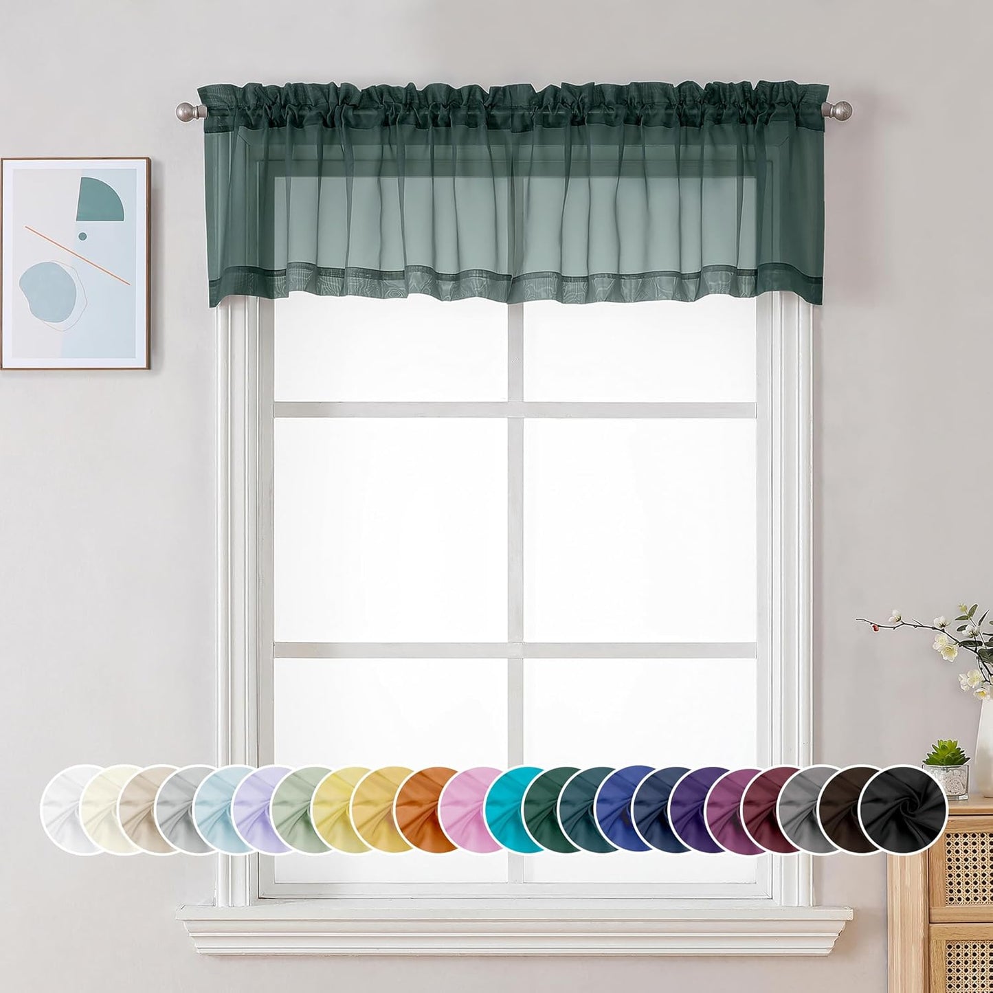 Chyhomenyc Sheer White Valances for Windows 2 Pack, Small Window Curtains for Living Room Bathroom Cafe Laundry Basement, Modern Top Dual Rod Pocket Voile Curtain, 42W x 14L inches, White - Colors B