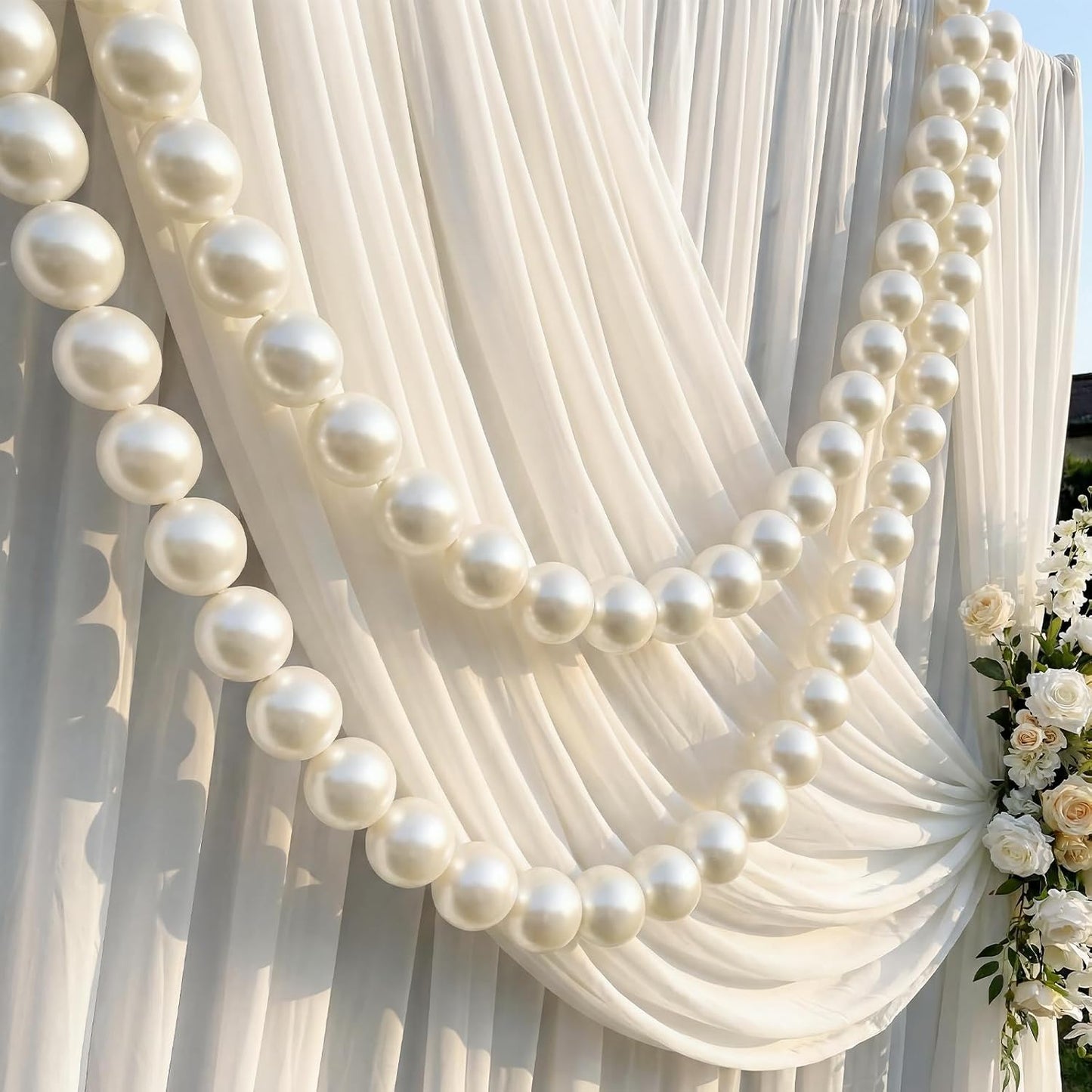 Canlierr 2 Pcs 5.6ft Wedding Giant Pearl Garland Decorations Large Faux Bead Garland with Hook for Ceremony Photo Booth Outdoor Proposal Scene Garden Beach Party Decor(Ivory White,25mm,Simple)