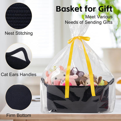 OIAHOMY Woven Basket, Gift Basket Empty with Gift Bags and Ribbons, Rope Baskets for Baby Showers, Storage Baskets with Handles for Nursery, Pet Toy Organizer - White