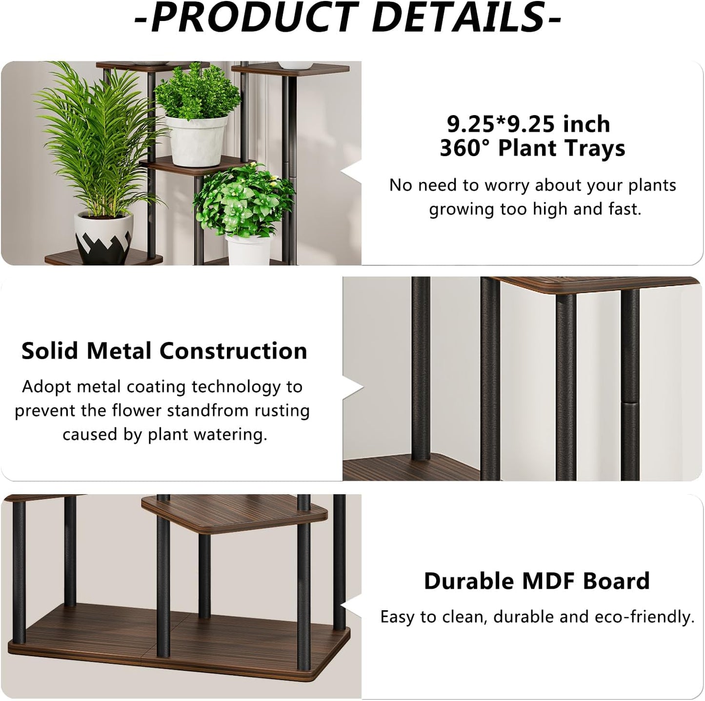 AZERPIAN Plant Stand 5 Tier Indoor Metal Flower Shelf for Multiple Plants Corner Tall Flower Holders for Patio Garden Living Room Balcony Bedroom, Black (5 Tier-Black)
