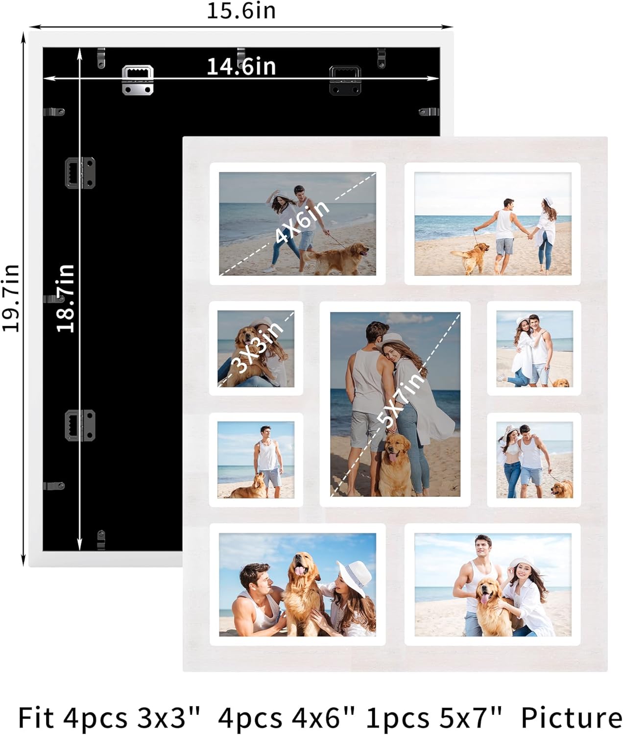 YESKAY 4x6 Picture Frame Collage for Wall Decor, Multiple Photo Collage Frames with Tempered Glass, 7-Opening for 4 x 6 Picture Frames, Rustic Brown, 1 Pack