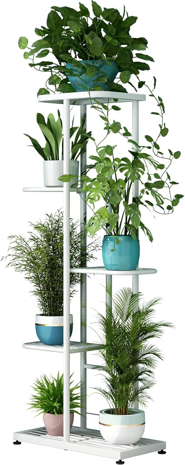 LINZINAR Plant Stand Indoor Outdoor Corner 4 Tier Metal Plant Shelf Patio Plant Rack for Garden Corner Balcony Living Room
