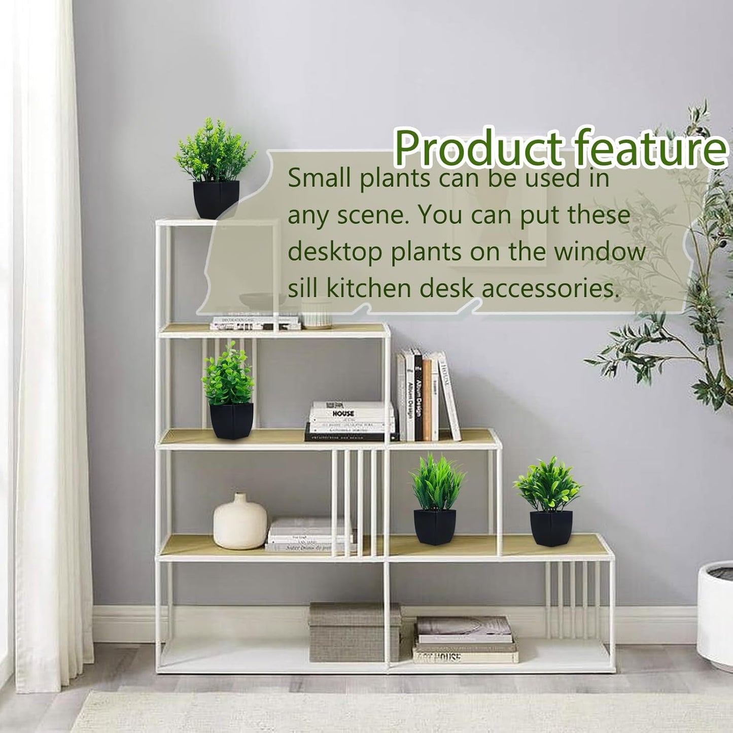 GREENTIME 4 Pack Fake Plants in Black Pot Mini Artificial Eucalyptus Potted Plant Small Faux Grass Greenery Potted for Indoor Home Office Farmhouse Bathroom Table Decoration
