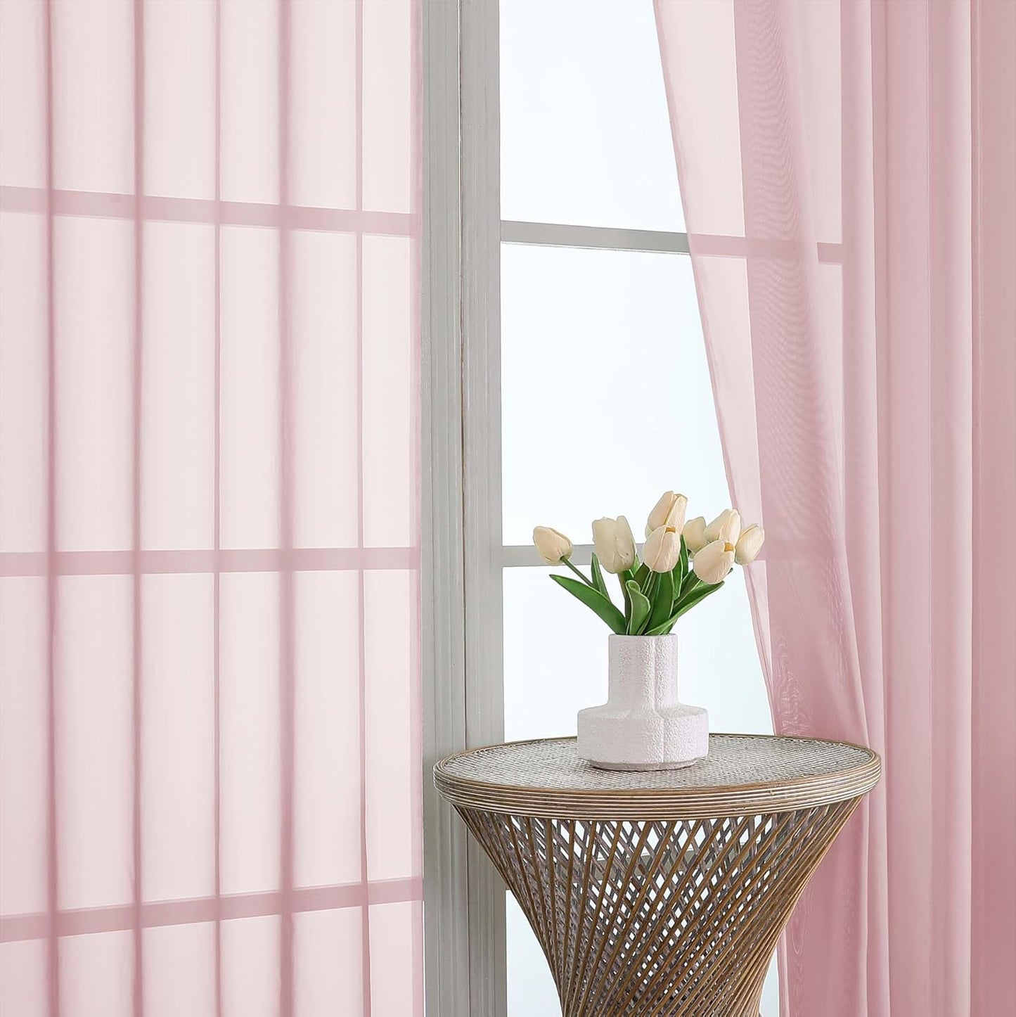 OWENIE Sheer Curtains 84 inches Long 2 Panels Set for Living Room/Bedroom, Rod Pocket Voile Sheer Panel Drapes, White, 2pcs, Each 42" W x 84" L - Colors A