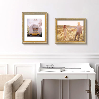 Golden State Art,11x14 Ornate Picture Frame for 8x10 Photo with Mat or 11 x 14 Prints without Mat,Real Glass Wall Display(Color:Green Gold)