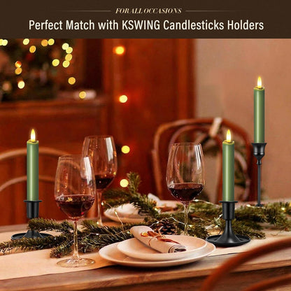 KSWING Upgraded Real Wax Short LED Flameless Taper Candles with Remote, 6 PCS White Candlesticks Battery Operated 3D Flickering - 6" Realistic Fake Candle Sticks for Home/Wedding/Fireplace Xmas Decor