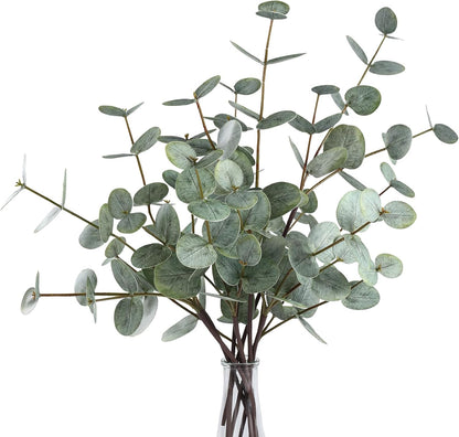 6pcs Real Touch Artificial Faux Eucalyptus Stems Dual-Sided Lifelike Leaves Fake Eucalyptus Greenery Plants for Wedding Flower Arrangement Centerpiece Bouquet Home Office Decor(Gray Green)