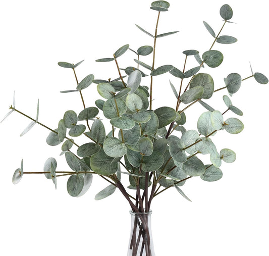 6pcs Real Touch Artificial Faux Eucalyptus Stems Dual-Sided Lifelike Leaves Fake Eucalyptus Greenery Plants for Wedding Flower Arrangement Centerpiece Bouquet Home Office Decor(Gray Green)