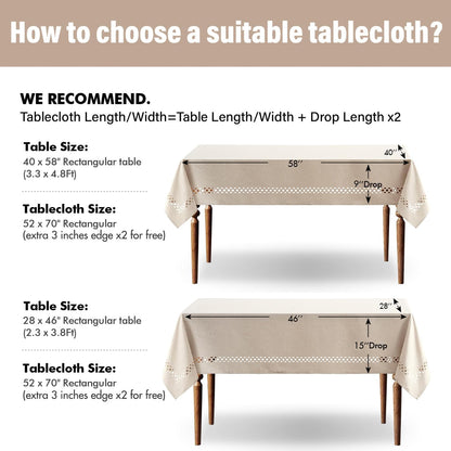 MIULEE Beige Rectangle Linen Polyester Tablecloth with Decorative Cutouts Spring Waterproof Stain Resistant & Shrink-Proof Table Cloth 52x70 inch Farmhouse Style for Dining Wedding and Outdoor