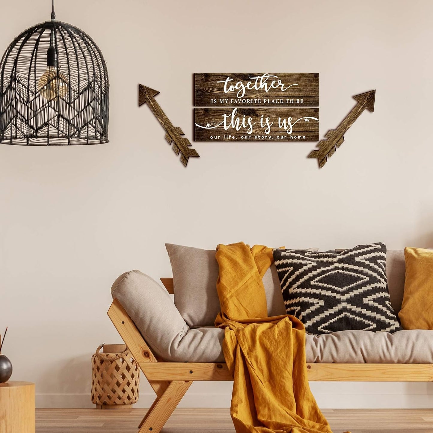 Jetec 4 Pcs Wooden Arrow Wall Decor This Is Us Our Life Rustic Family Signs for Home Wall Decor Home Wooden Hanging Sign for Farmhouse Living Room, 15 x 4 x 0.2 Inch(Brown)