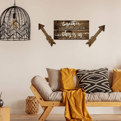 Jetec 4 Pcs Wooden Arrow Wall Decor This Is Us Our Life Rustic Family Signs for Home Wall Decor Home Wooden Hanging Sign for Farmhouse Living Room, 15 x 4 x 0.2 Inch(Brown)