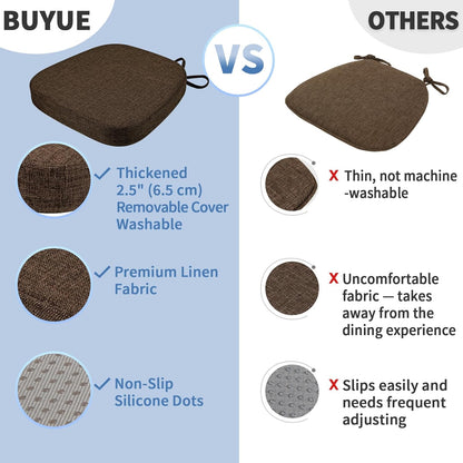BUYUE Thickened 2.5" Friendly Woven Fabric Dining Chair Cushion, U-Shape High Density Foam Comfortable Chair Pad for Kitchen, Slip Resistant Indoor Seat Cushion (1 Piece, Dark Gray)