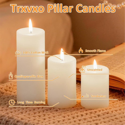18 Pcs White Pillar Candles Bulk Set，Hurricane Candles，3 Different Lengths 2 x 3/4/6 Inch (6 Each)，Dripless Unscented Smokeless，Gives You a Better Atmosphere When Organizing an Event Party.