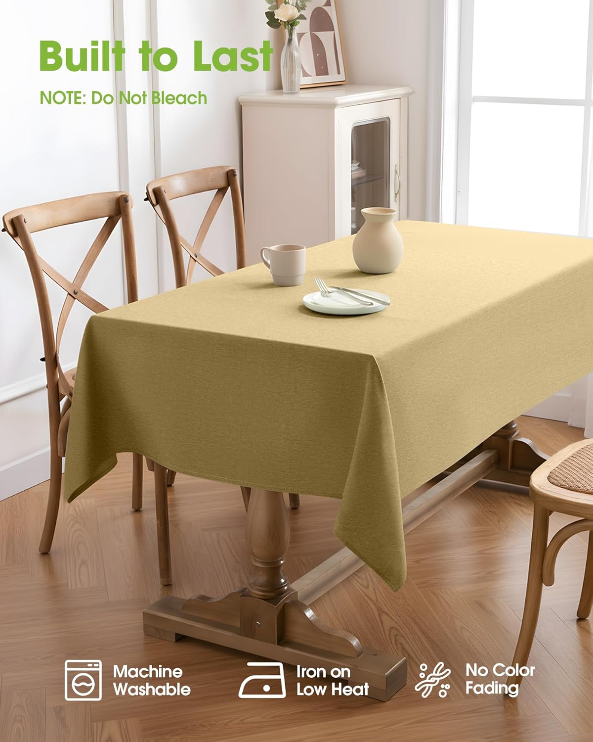 Pureegg Rectangle Linen Tablecloth Waterproof & Stain Resistant, Wrinkle-Free Table Cloth Adds Elegance and Protection, Ideal for Dining, Party, Wedding and Outdoor, 52 x 70 Inch, Sage Green