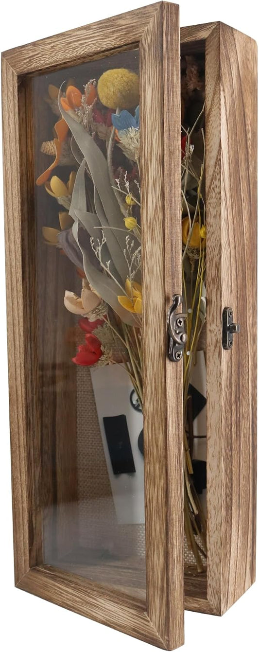 GraduatePro Shadow Box Frame 11x14 Display Case with Linen Back, Real Glass Window Door with Hinge, Picture Frame Wedding Bouquet Memorabilia Medals Photos Memory Box for Keepsakes, Carbonized Black