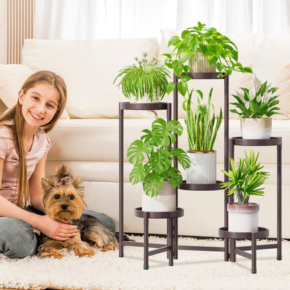 iDavosic.ly Plant Stand Indoor Outdoor, 5 Tier Corner Metal Flower Display Holder Shelf, Folding Tall Orchid Rack for Patio Balcony Porch Garden Living Room House, Black