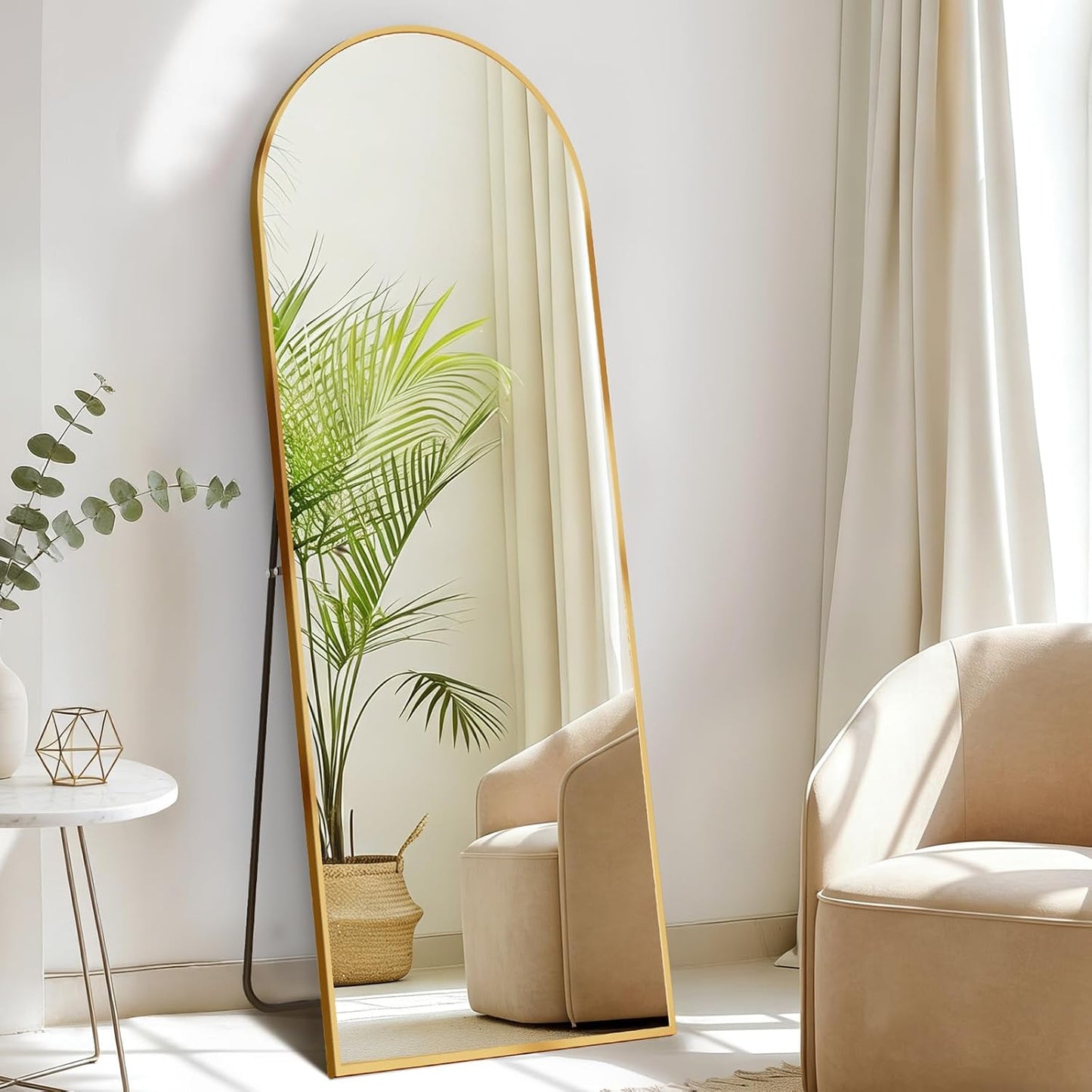 DUMOS Arched Full Length Mirror with Stand 64"x21" Floor Standing Aluminum Frame for Bedroom Body Hanging Leaning Modern Simple Home Decor Shatter-proorf Nano Glass Wall Living Room Cloakroom Black