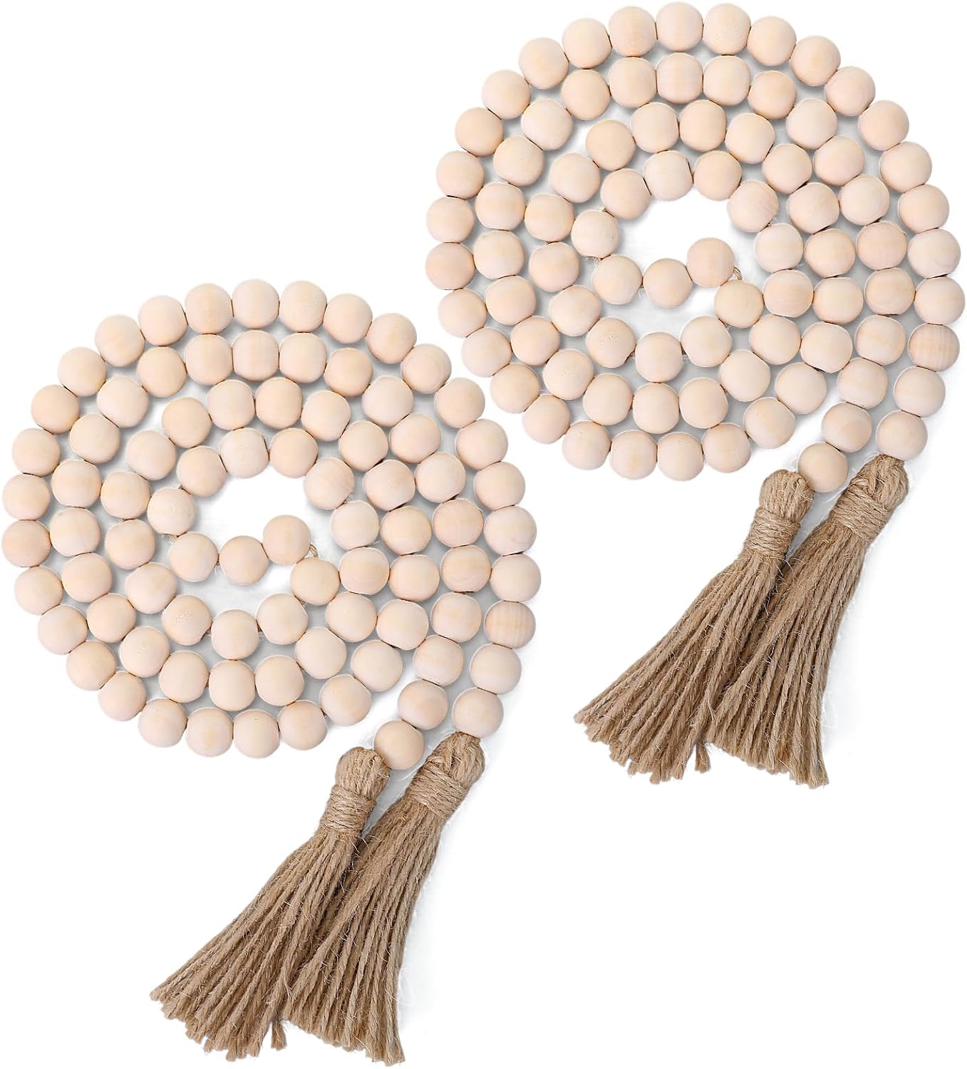 Geetery 2 Pcs 58'' Bead Garland with Tassels, Rustic Country Decor, Boho Wall Hanging for Farmhouse Style, Versatile Prayer Beads for Home, Table, or Wall Decoration (Black)