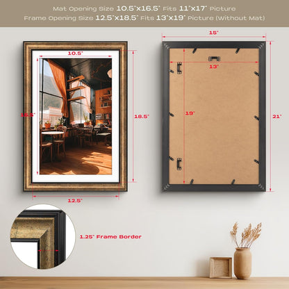 Golden State Art, 11x14 Photo Frame with Mat for Pictures 8x10 and Real Glass (Dark Gold Brown & Bronze Pewter Panel with White Color Mat, 1.25 Inch Frame Border)