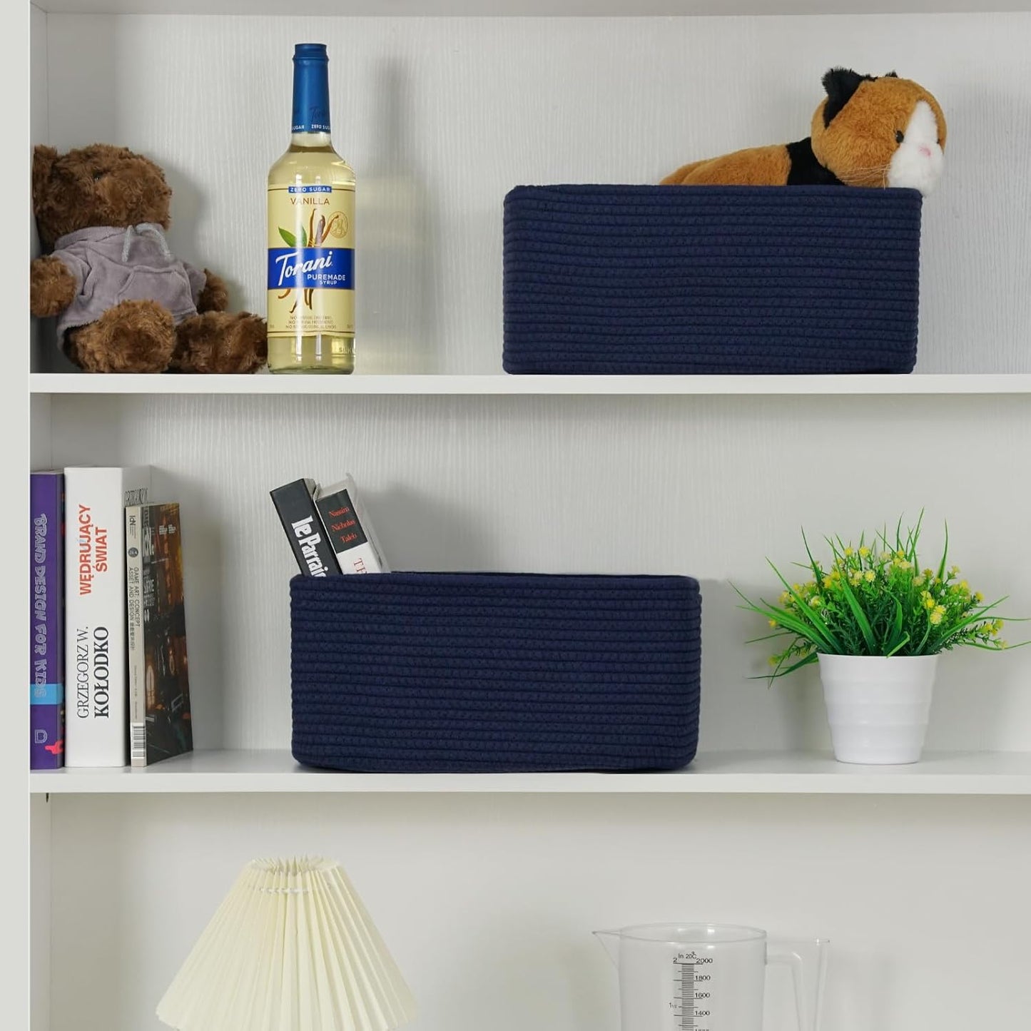 3-Pack Small Storage Baskets for Organizing | Woven Shelf Toy Basket | Rope Baskets for Gifts Empty | Closet Organizer Bins with Handles | Cube Decorative Box | 11.8×7.8×5.1” | Mixed brown