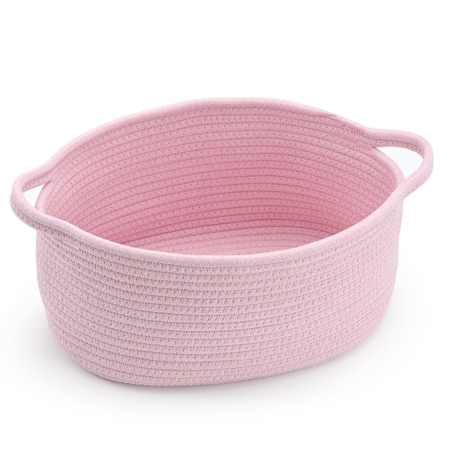 Happyiren Medium Woven Cotton Rope Basket with Handle Empty Decorative Gift Basket for Baby Shower, Graduation, Mother's Day, Nursery Storage 13" Dia x 8" W x 6" H