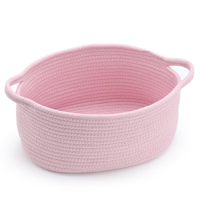 Happyiren Medium Woven Cotton Rope Basket with Handle Empty Decorative Gift Basket for Baby Shower, Graduation, Mother's Day, Nursery Storage 13" Dia x 8" W x 6" H