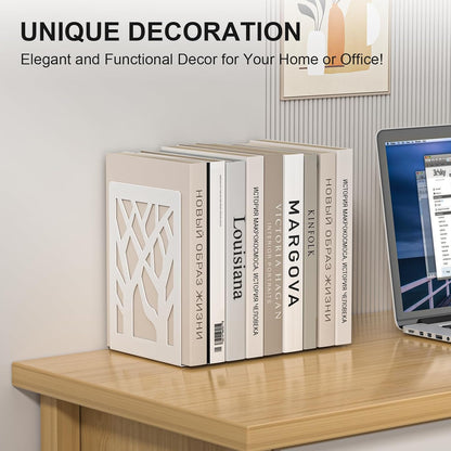 Bookends 4 Pieces, Tree Design Modern Metal Bookends for Shelves, Black Tree Book Ends Decorative Book Organizer for Desk, Decorative Shelve Book Stopper for Home Office