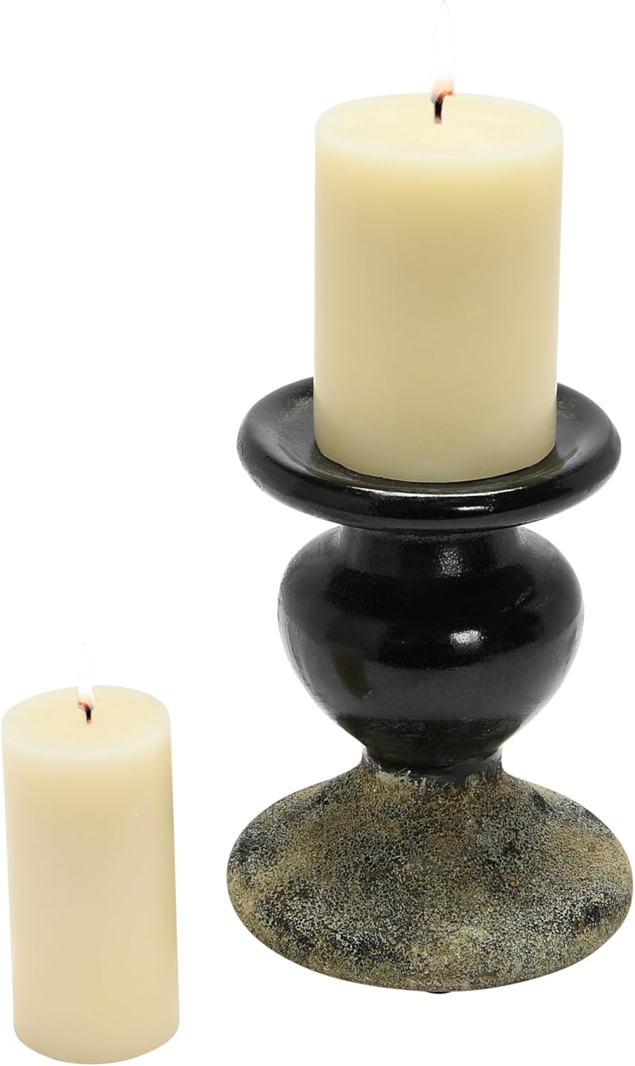 Creative Co-Op Small Distressed Blue Terracotta Pillar Candle Holder