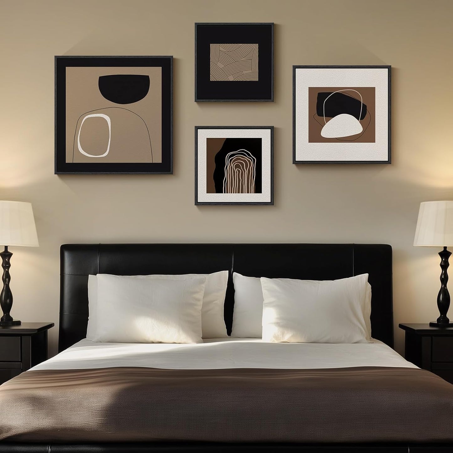 Framed Boho Black and White Brown Modern Abstract Wall Art for Living Room, Set of 6 Bohemian Wall Hanging Artwork, Minimalist Sun Geometric Pictures for Bedroom Office Bathroom Wall Decor 11x14 Inch