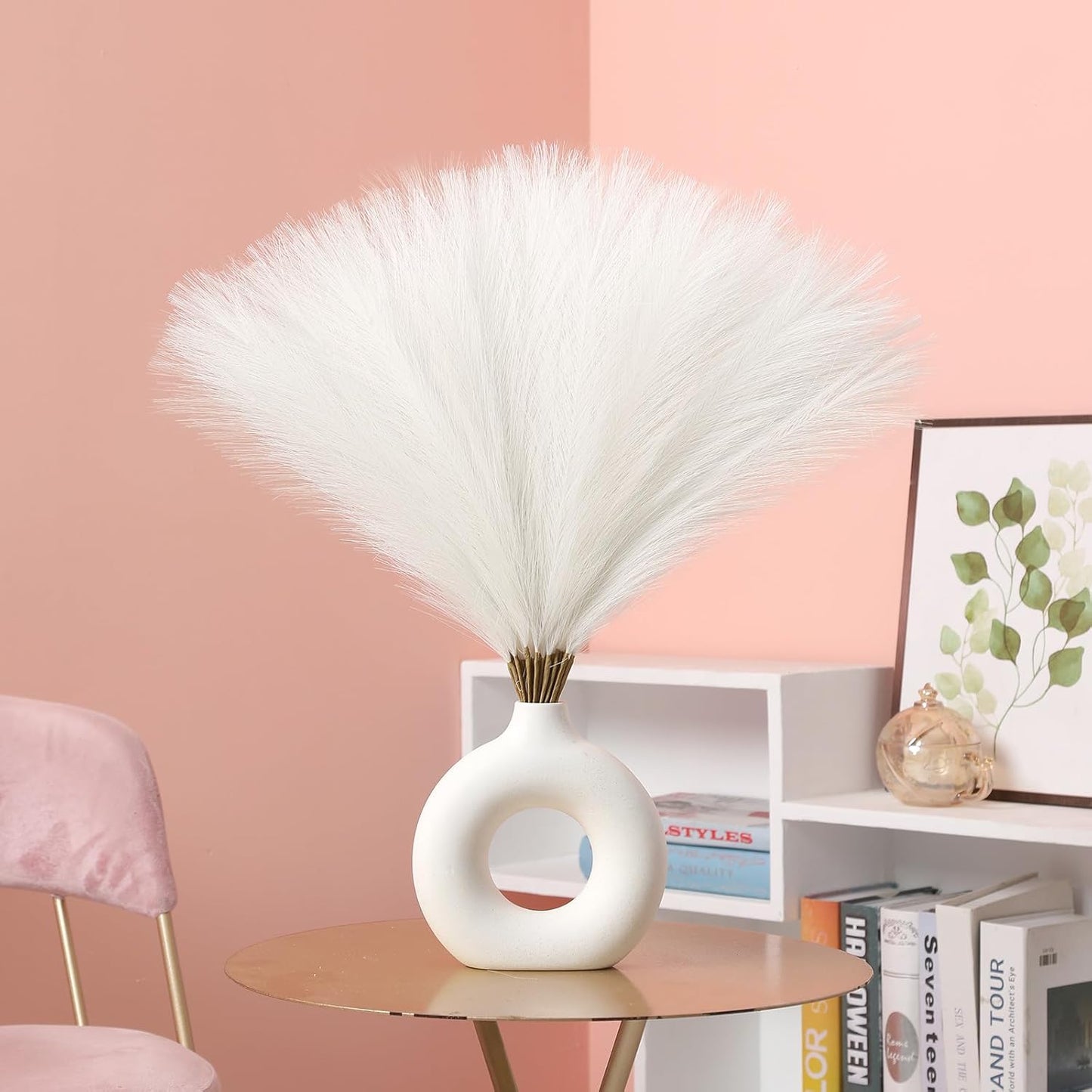 UREYMX Faux Pampas Grass Decor 17.7 Inch 6pcs, Artificial Pampas Grass Fluffy Home Decor, Short Vase Room Decor pompous Grass Flower Arrangement for Boho Home Wedding Decoration (Black)
