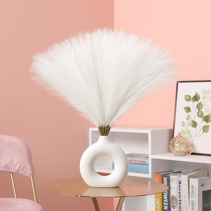 UREYMX Faux Pampas Grass Decor 17.7 Inch 6pcs, Artificial Pampas Grass Fluffy Home Decor, Short Vase Room Decor pompous Grass Flower Arrangement for Boho Home Wedding Decoration (Black)