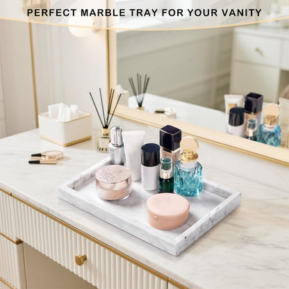 Marble Bathroom Tray for Countertop & Home Decor, Natural Decorative Marble Tray for Jewelry & Perfume Organizer, Luxury Stone Vanity Trays for Dresser, Kitchen Counter, 12" x 8", Gray Black