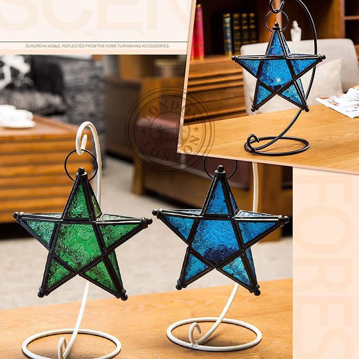 Star Hanging Decor Decorative Lantern Candle Holder Morrocan Decorations for Home Outdoor Wedding Centerpieces Party Farmhouse - Green
