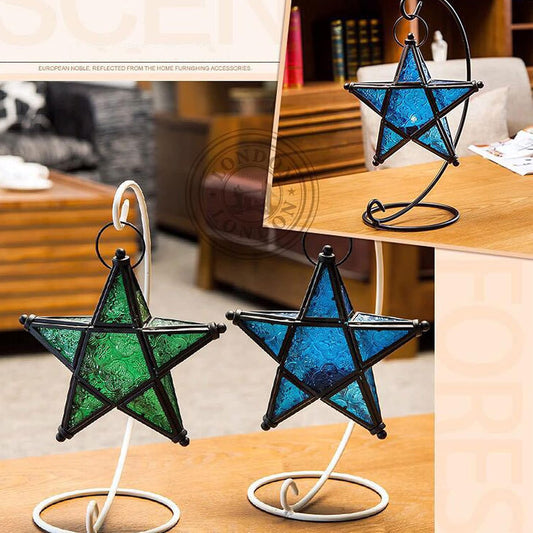 Star Hanging Decor Decorative Lantern Candle Holder Morrocan Decorations for Home Outdoor Wedding Centerpieces Party Farmhouse - Green